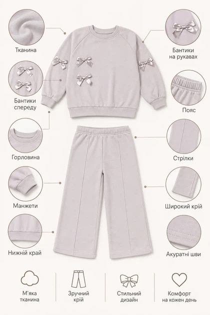 Костюм Bow Charm Kiddo серый 98 см - изображение 3