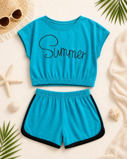 Костюм детский 'Summer' для девочки Kiddo голубой 116 см - изображение 3
