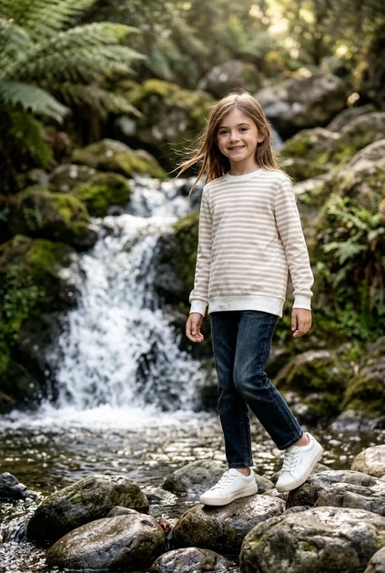 Кофта для девочки в бежево-белую полоску Kiddo бежевый 134 см - Фото 1 Кофта для девочки в бежево-белую полоску Kiddo бежевый 134 см - изображение 1