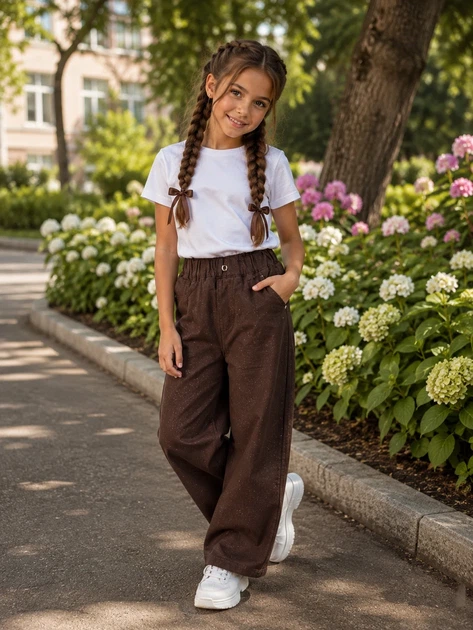 Джинси палаццо Chocolate Shine із сяючим напиленням Kiddo шоколадний 152 см - Фото 1 Джинси палаццо Chocolate Shine із сяючим напиленням Kiddo шоколадний 152 см - зображення 1