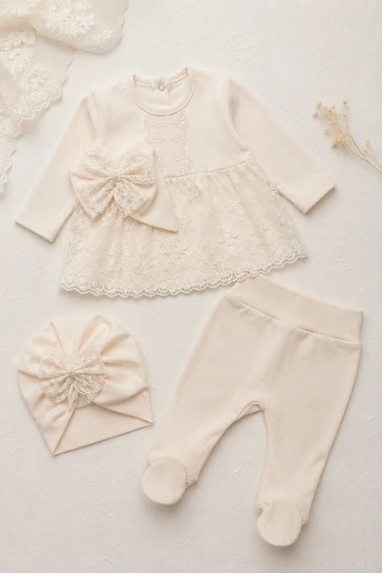 Комплект для младенца «Little Lace» Kiddo бежевый 56 см - изображение 3