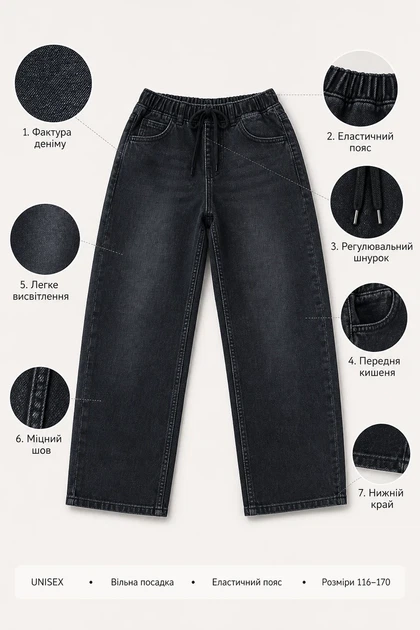 Джинсы унисекс Urban Denim Kiddo темный графит 170 см - изображение 3