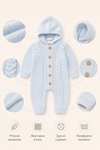 Комбинезон вязаный Little Cozy Kiddo голубой 74 см - Фото 3 Комбинезон вязаный Little Cozy Kiddo голубой 74 см - изображение 3