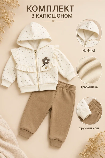 Костюм теплый Flower Ruffle Kiddo бежевый 80 см - изображение 3