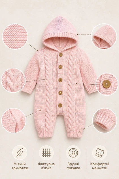 Комбинезон вязаный Little Cozy Kiddo розовый 74 см - изображение 3