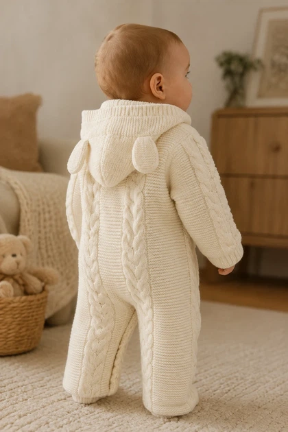 Комбинезон теплый вязаный Little Bear Kiddo молочный 74 см - изображение 2