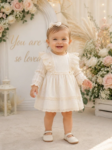 Платье льняное с кружевом “Elise” Kiddo молочный 92 см - Фото 1 Платье льняное с кружевом “Elise” Kiddo молочный 92 см - изображение 1