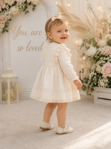 Платье льняное с кружевом “Elise” Kiddo молочный 92 см - Фото 2 Платье льняное с кружевом “Elise” Kiddo молочный 92 см - изображение 2