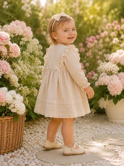 Платье льняное с кружевом “Elise” Kiddo бежевый 80 см - изображение 2