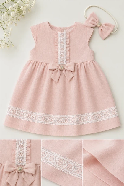 Платье льняное Lily с повязкой Kiddo пудровый 74 см - изображение 3
