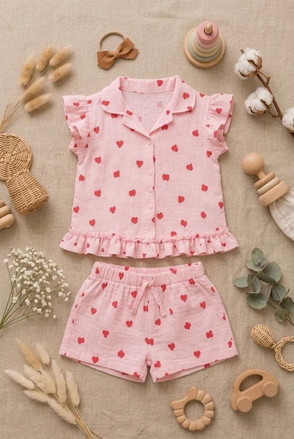 Комплект летний из муслина “Sweet Heart” Kiddo розовый 98 см - изображение 3