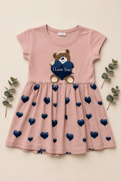 Платье с мишкой и сердечками "I Love You" Kiddo пудровый 98 см - Фото 3 Платье с мишкой и сердечками "I Love You" Kiddo пудровый 98 см - изображение 3