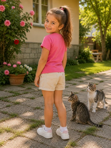 Футболка для девочки с котятами Kiddo розовый 122 см - изображение 2