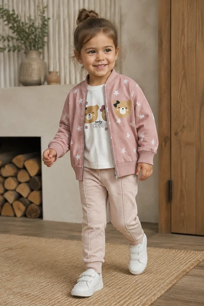 Костюм-трійка для дівчинки Teddy Stars Kiddo пудровий 98 см - Фото 1 Костюм-трійка для дівчинки Teddy Stars Kiddo пудровий 98 см - зображення 1