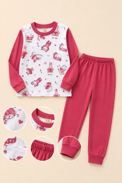 Піжама дитяча Pink Story Kiddo Кошенята розмір 110 (KIDDO-6AC7D8D136B245EA896D9B99B98F3C4F) - Фото 3 Піжама дитяча Pink Story Kiddo Кошенята розмір 110 (KIDDO-6AC7D8D136B245EA896D9B99B98F3C4F) - зображення 3