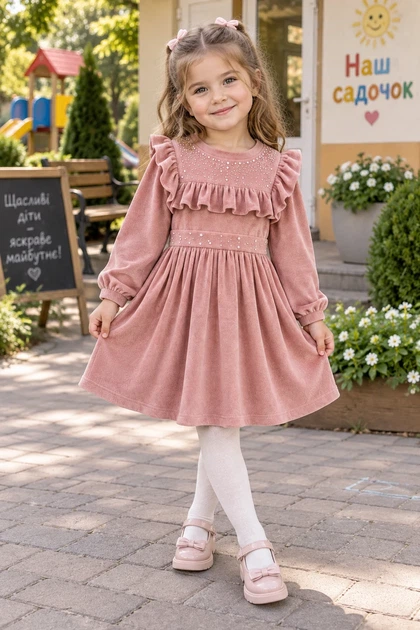 Тепла сукня Crystal Ruffle з оксамитового трикотажу Kiddo Пудра розмір 98 (KIDDO-D1EE54D5EAFA48F28511A063DB1F293C) - Фото 1 Тепла сукня Crystal Ruffle з оксамитового трикотажу Kiddo Пудра розмір 98 (KIDDO-D1EE54D5EAFA48F28511A063DB1F293C) - изображение 1