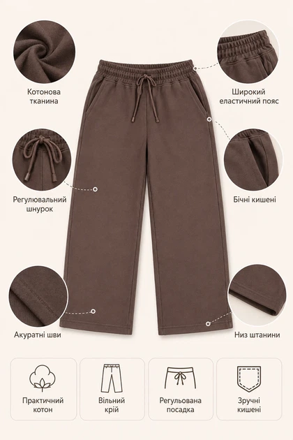 Штаны широкие коттоновые «Brooklyn Wide» Kiddo шоколадный 116 см - Фото 3 Штаны широкие коттоновые «Brooklyn Wide» Kiddo шоколадный 116 см - изображение 3