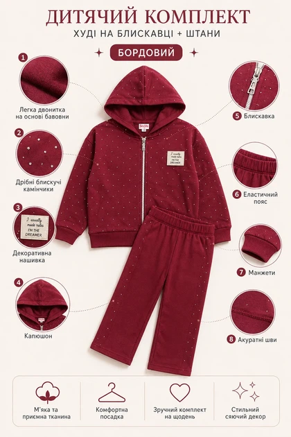 Комплект двойка Crystal Shine Kiddo бордовый 92 см - изображение 3