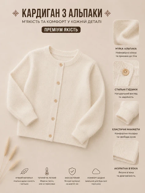 Кардиган Cozy Alpaca Kiddo светлый бежевый 140 см - изображение 3