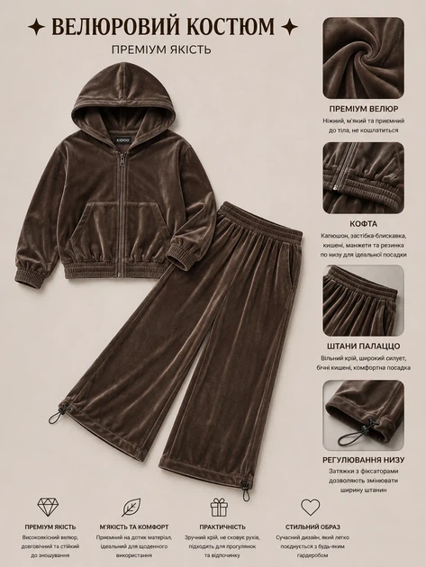 Костюм велюровый для девочки «Velvet Mood» Kiddo капучино 140 см - Фото 3 Костюм велюровый для девочки «Velvet Mood» Kiddo капучино 140 см - изображение 3