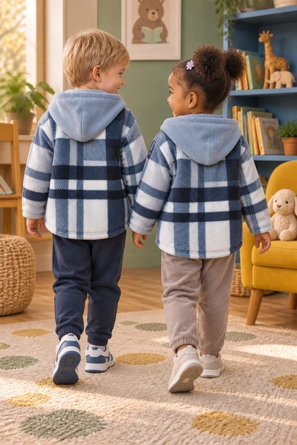Кофта-рубашка флисовая Teddy Check на молнии Kiddo голубой 92 см - изображение 2