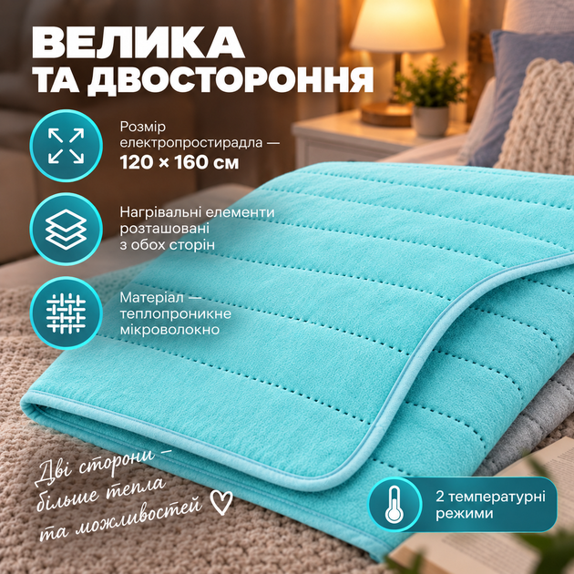 Електропростирадло Termosoft тепле простирадло з підігрівом Kayfovo 120*160 полуторка байка Блакитний - Фото 4 Електропростирадло Termosoft тепле простирадло з підігрівом Kayfovo 120*160 полуторка байка Блакитний - зображення 4