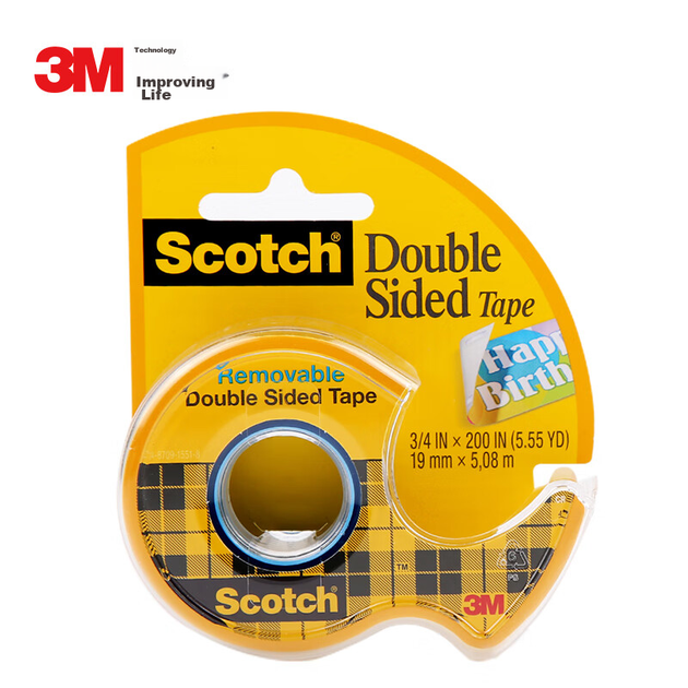 Двусторонняя клейкая лента 3M Scotch, легко отрывается, прозрачная, канцелярские товары, 19 мм × 5,08 м, с резаком. - изображение 4