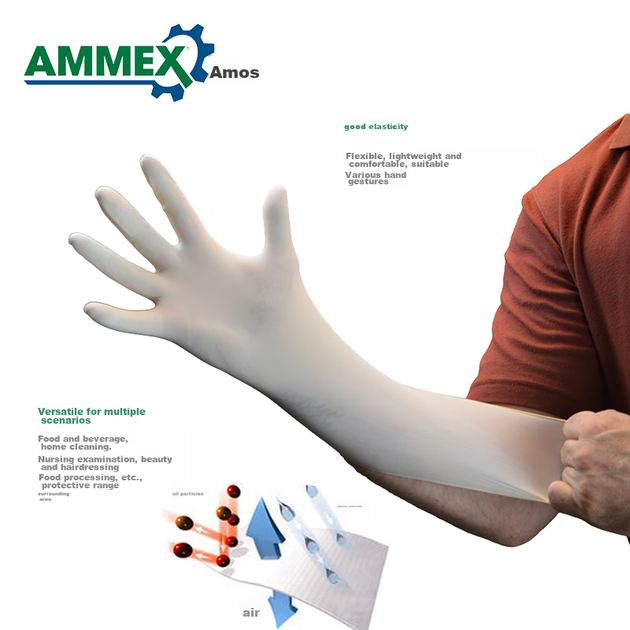 Одноразові латексні рукавички AMMEX, 100 штук, кремово-білі XLFRT, малий розмір S - изображение 6