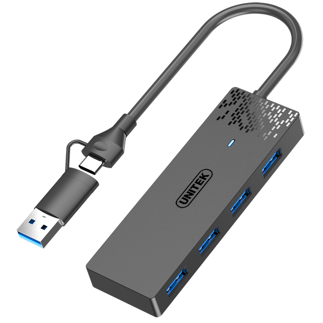 USB-концентратор-разветвитель UNITEK USB 3.0 с 4 портами расширения USB и разъемом питания. Двухпортовый разъем USB/Type-C, совместимый с ноутбуками, планшетами и смартфонами. Универсальный адаптер «один к одному». - изображение 4