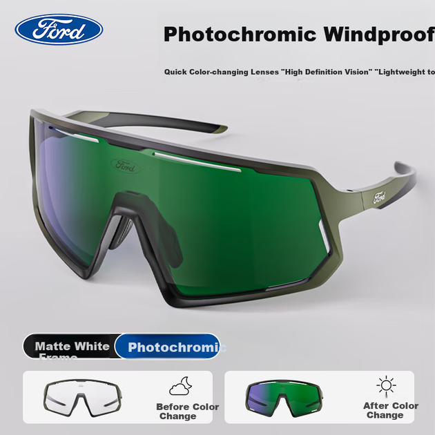 Спортивные очки для велоспорта Fute Outdoor Sports, для дневного и ночного использования, фотохромные поляризованные очки для бега для мужчин и женщин, защитные очки, матовая зеленая оправа - F164 - изображение 4