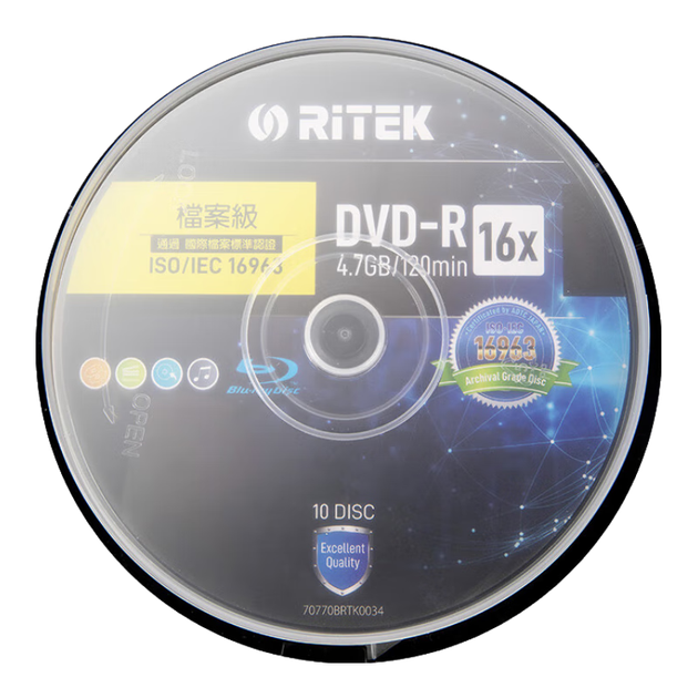 Чистые DVD-R диски RITEk, сертифицированы по стандарту ISO/IEC16963, скорость 16X, оригинальный объем 4,7 ГБ, упаковка из 4 дисков. - Фото 4 Чистые DVD-R диски RITEk, сертифицированы по стандарту ISO/IEC16963, скорость 16X, оригинальный объем 4,7 ГБ, упаковка из 4 дисков. - изображение 4