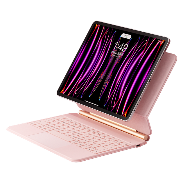 BOW Hangshi HB354 Новая клавиатура Bluetooth для iPad Air 7/5/6, чехол для iPad Pro 2020/2022, встроенный сенсорный экран, магнитная клавиатура Magic Control, универсальный размер 10,9"/11", розовый цвет. - изображение 4