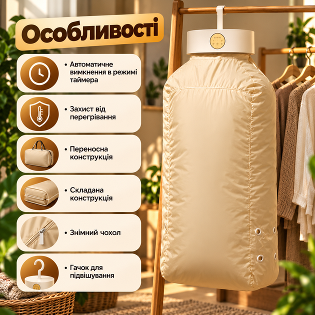 Підвісна електросушарка для одягу SH-005 400 Вт з таймером 1–7 годин чохлом гачком захистом від перегріву Portable Drying Machine для дому дачі поїздок - зображення 3