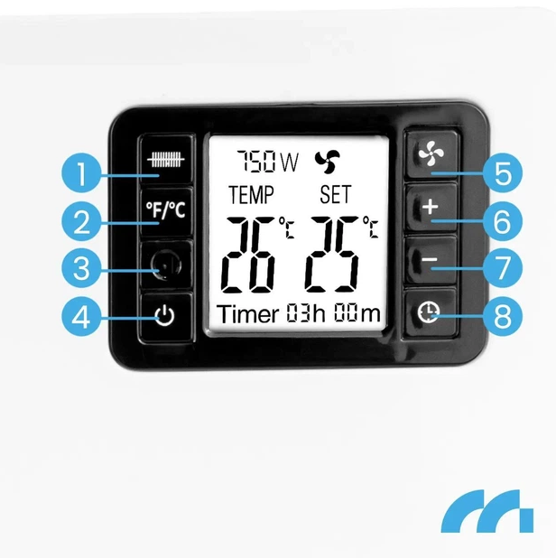 Конвектор електричний MalTec CH2000DW Turbo 2000 Вт, 3 режими, термостат, пульт, таймер, LCD-дисплей, білий - зображення 2