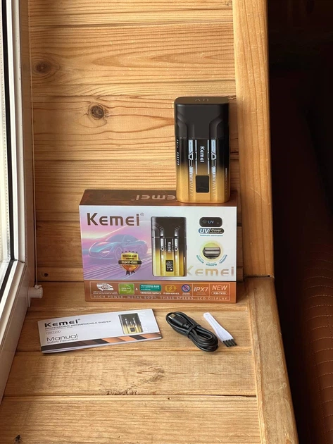 Електробритва-шейвер Kemei KM-T418 чоловіча акумуляторна USB Type-C IPX7 з LCD-дисплеєм - изображение 3