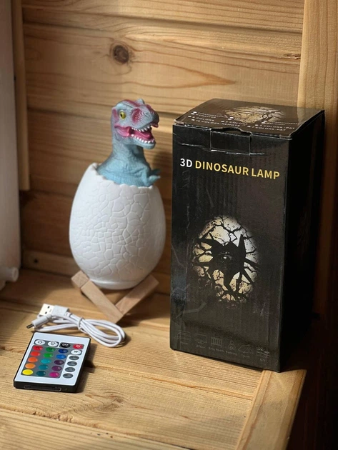 Дитячий LED нічник "Динозавр у яйці" RGB 16 кольорів з пультом ДК акумуляторний USB - изображение 5