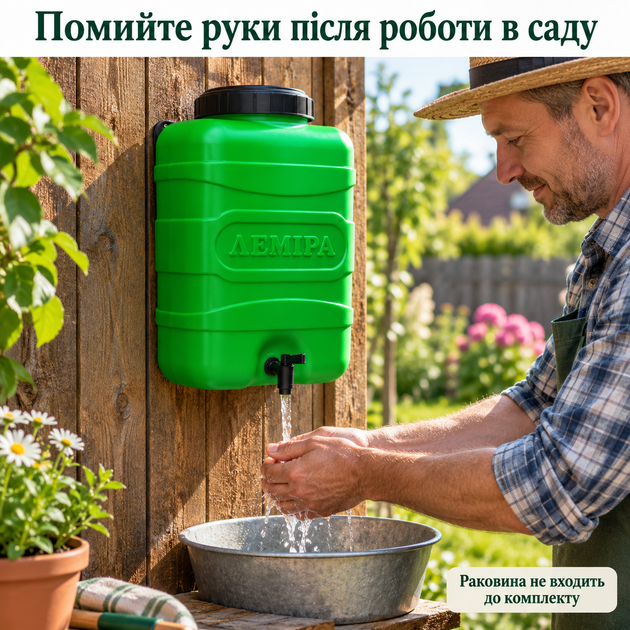 Рукомойник навесной Лемира 10 л пластиковый с краном для дачи зеленый - изображение 3