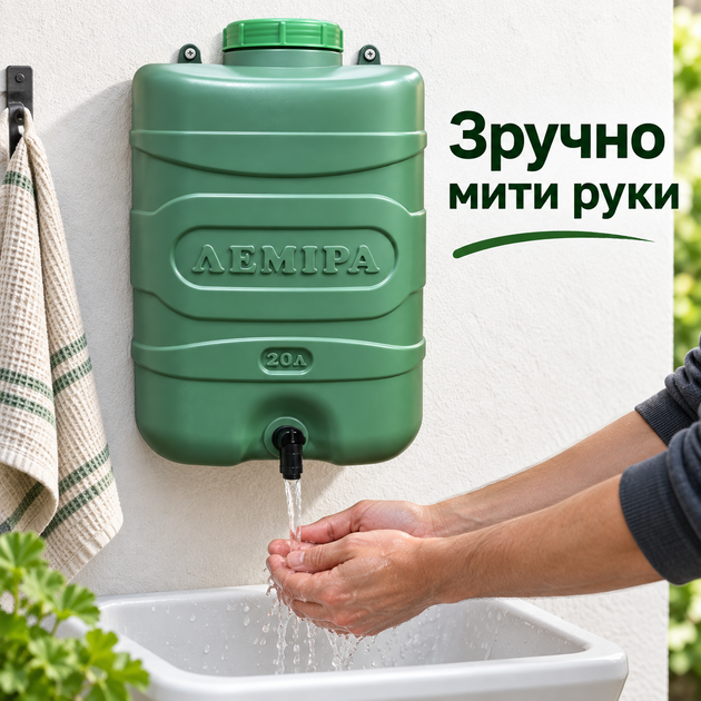 Рукомойник навесной Лемира 20 л пластиковый с краном для дачи зеленый - изображение 7