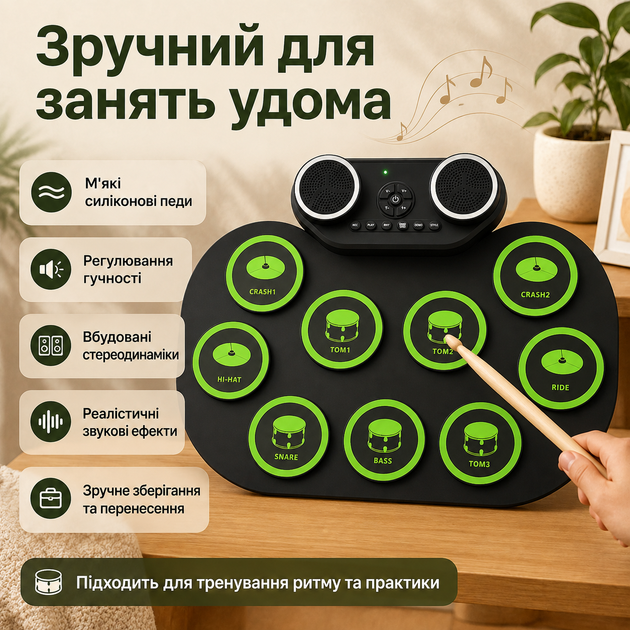 Портативна електронна барабанна установка з вбудованими динаміками та бездротовим підключенням - зображення 2