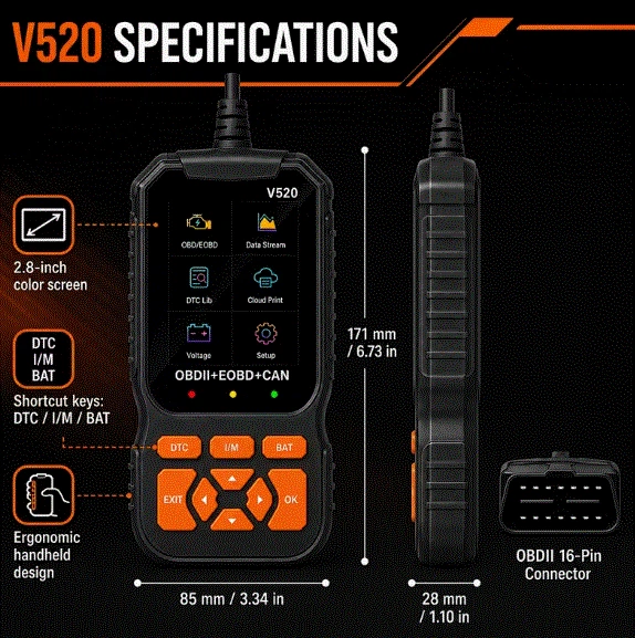 Профессиональный автомобильный диагностический сканер OBD2 V520 Новейшая версия 2026 года - изображение 2