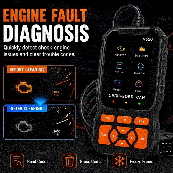 Профессиональный автомобильный диагностический сканер OBD2 V520 Новейшая версия 2026 года - изображение 4