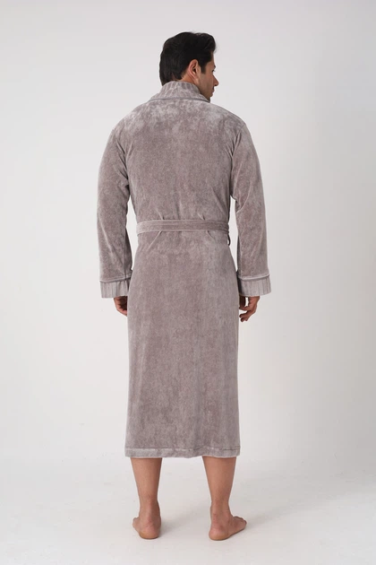 Мужской халат Nusa 26690 велюровый, 2XL Taupe - изображение 7