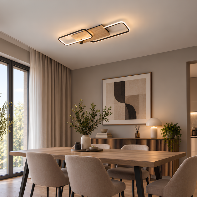 LED люстра стельова з пультом ДК 72W два прямокутних контури 3000-6500K каркас чорний метал/дерево Svet SY-33046/1+1 MB+YMW - зображення 8