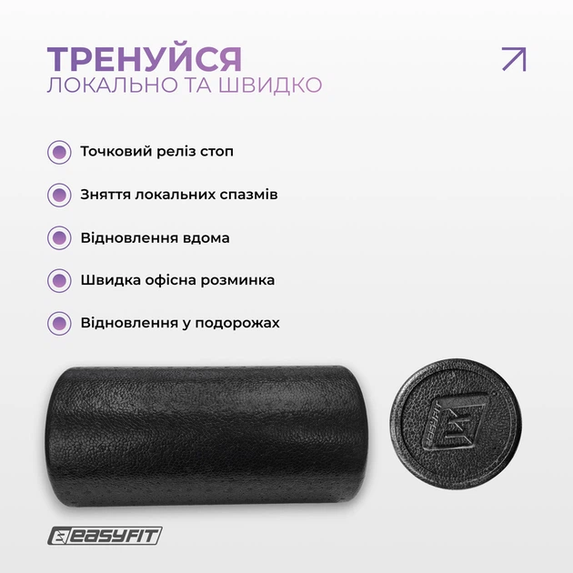 Ролик для массажа EasyFit EPP чёрный 30×14.5 см для массажа спины йоги и реабилитации (EF-2035) - Фото 5 Ролик для массажа EasyFit EPP чёрный 30×14.5 см для массажа спины йоги и реабилитации (EF-2035) - изображение 5