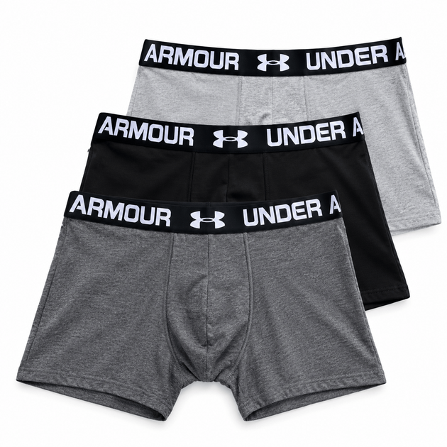 Трусы мужские Under Armour хлопковые боксеры набор 3 шт M Black-Grey-Dark Grey - Фото 2 Трусы мужские Under Armour хлопковые боксеры набор 3 шт M Black-Grey-Dark Grey - изображение 2