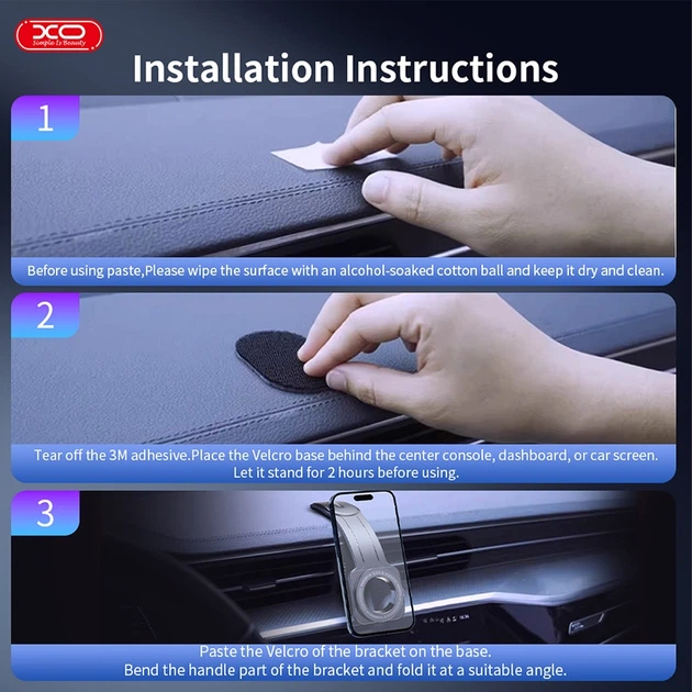 Держатель телефона автомобильный XO C145 90° Bending Velcro Magnetic черный XO-C145 - Фото 5 Держатель телефона автомобильный XO C145 90° Bending Velcro Magnetic черный XO-C145 - изображение 5