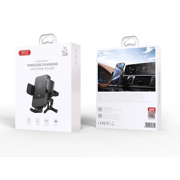Держатель телефона автомобильный XO с беспроводной зарядкой WX041 Dual Arm Air Outlet 15W Wireless черный XO-WX041 - изображение 3