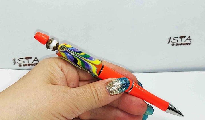 Ручка дизайнерская с авторскими бусинами с добавлением серебра 12184 ISTA Lampwork - изображение 2
