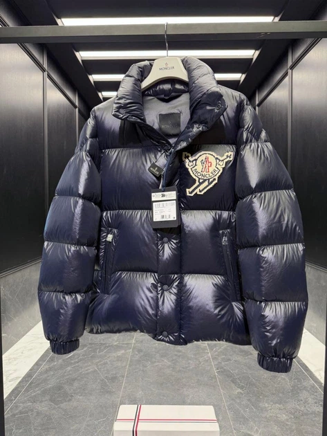 Мужской синий глянцевый пуховик Moncler Leste 2XL - изображение 3
