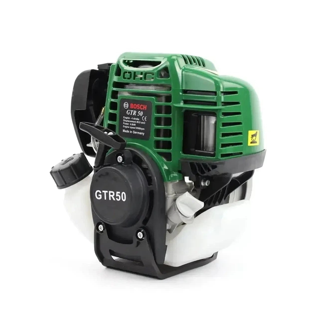 Бензокоса Bosch GTR 50 чотиритактна 4,6 кВт мотокоса 6,2 к.с. двигун 49,9 см³ садовий тример 9500 об хв пряма штанга Ø28 мм коса з волосінню 415 мм 3 зубчастим ножем 230 мм велосипедною ручкою ременем для високої трави бур'янів ділянки - зображення 5